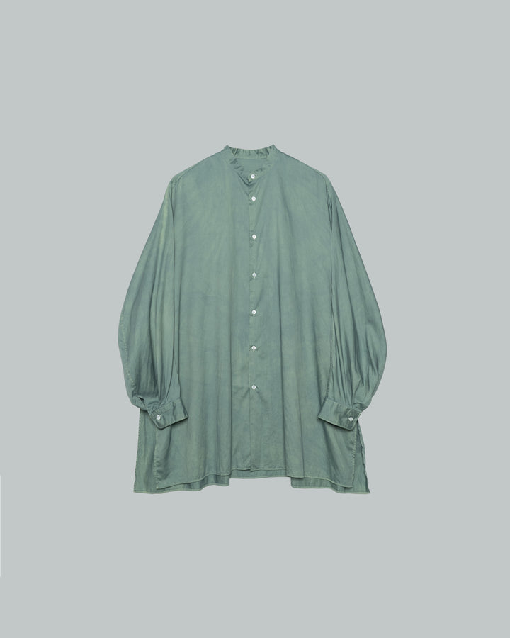 Silicon Poplin Deep Slit Band Collar Shirt