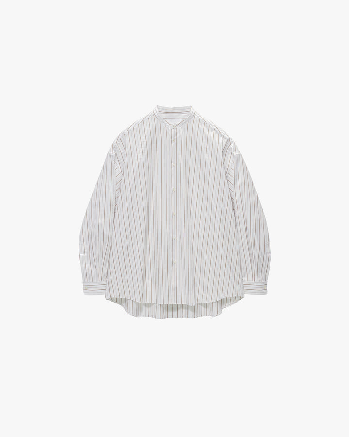 SIDOGRAS Brown Stripe Oversized Band Collar Shirt