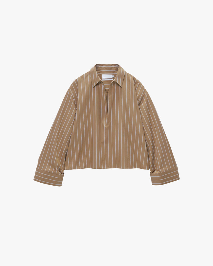 SIDOGRAS Brown Stripe Short Skipper Blouse