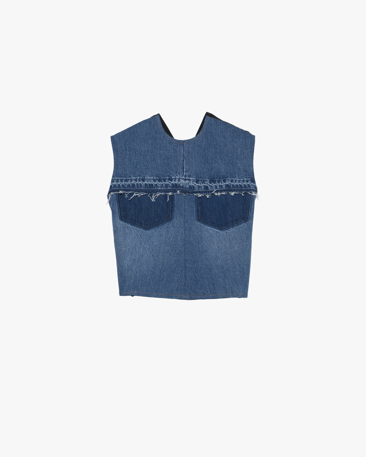 Contrasting Denim Top with Adjustable Fit