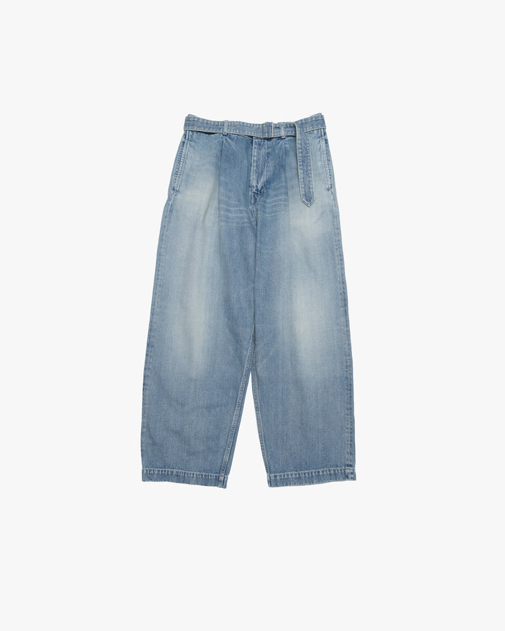 Selvage Denim Belted Pants -LIGHT FADE-