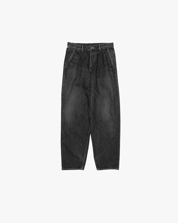 Selvage Denim Two Tuck Tapered Pants -DARK FADE-